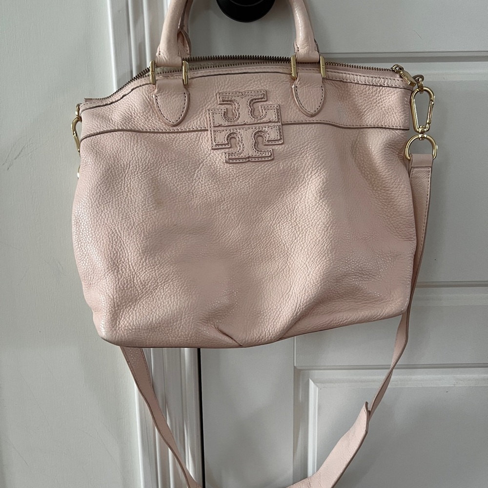Tory Burch Pale Pink Leather Satchel with Shoulder Strap